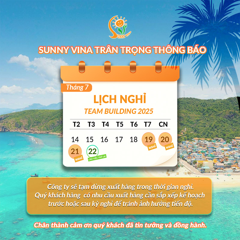 Sunny Vina - Thông báo lịch nghỉ Team Building 2025